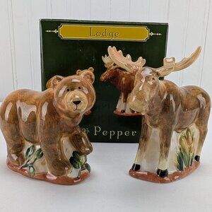 Lodge Salt & Pepper Set Ceramic Bear Moose Handpainted Cabin Rustic New in Box